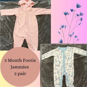 3 Month Footed Pajamas -Unicorn horn and animal print